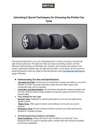 Unlocking 6 Secret Techniques for Choosing the Perfect Car Tyres