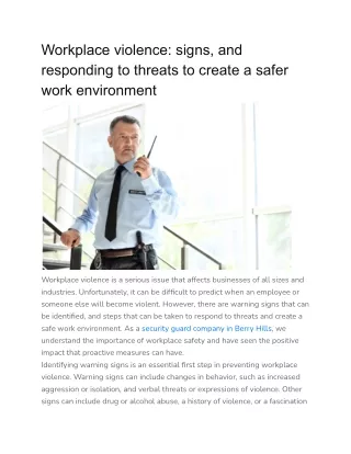 workplace violence signs and responding
