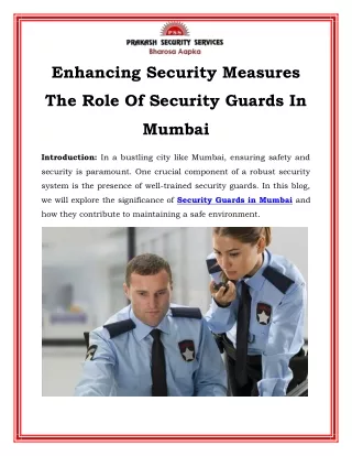 Enhancing Security Measures The Role Of Security Guards In Mumbai