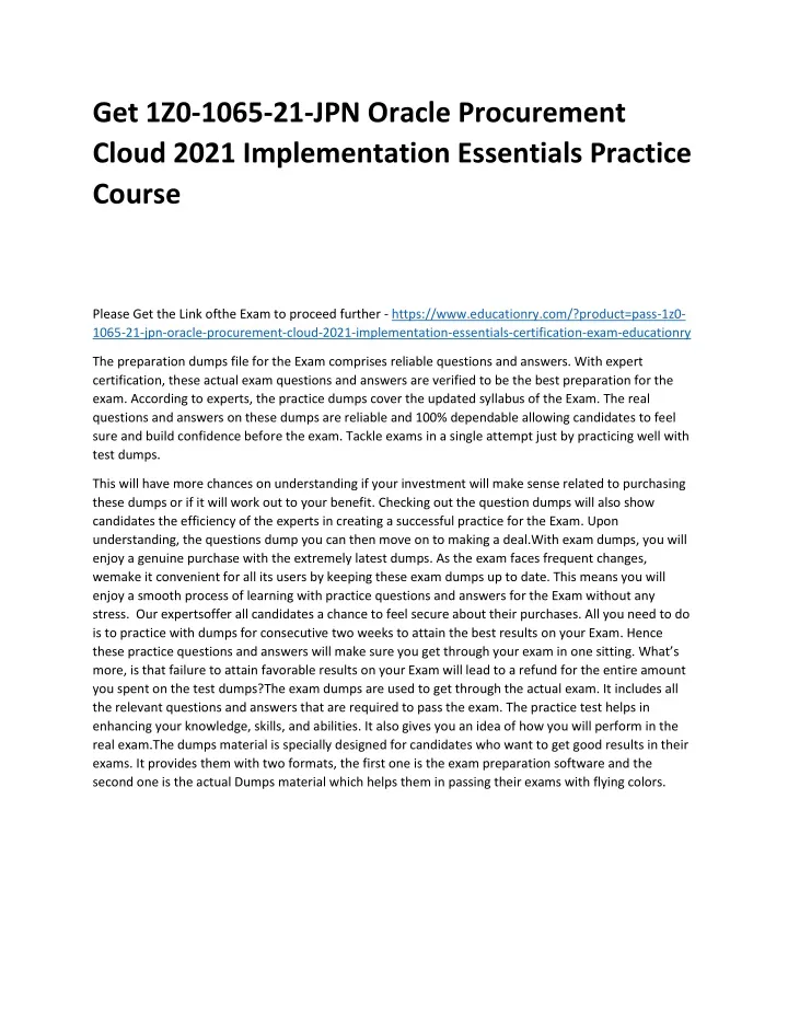 get 1z0 1065 21 jpn oracle procurement cloud 2021