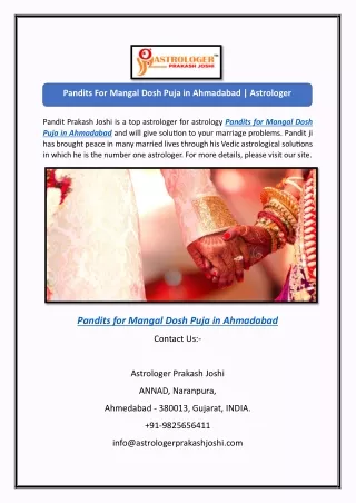 Pandits For Mangal Dosh Puja in Ahmadabad