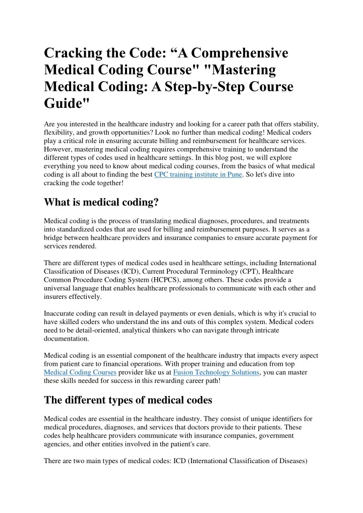 cracking the code a comprehensive medical coding