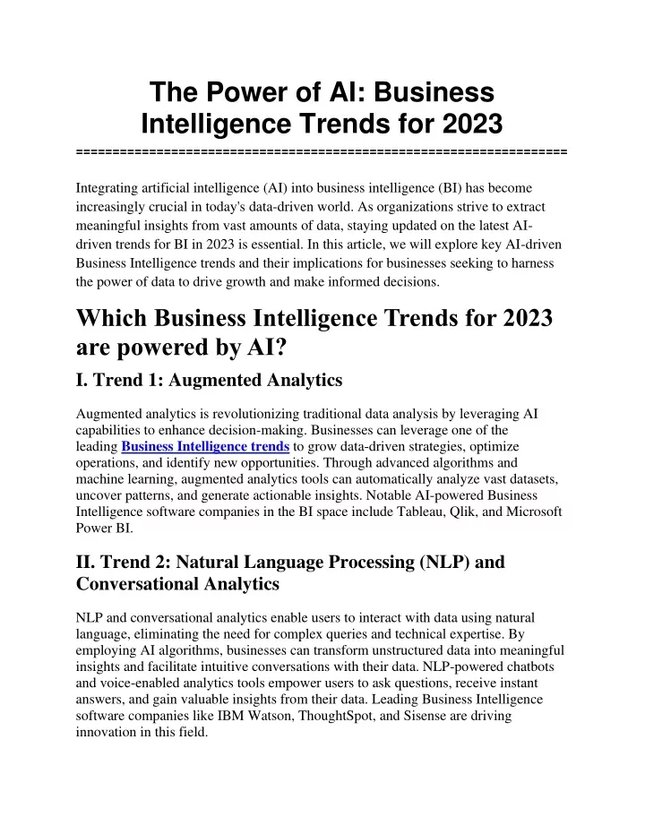the power of ai business intelligence trends