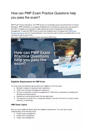 How can PMP Exam Practice Questions help you pass the exam_
