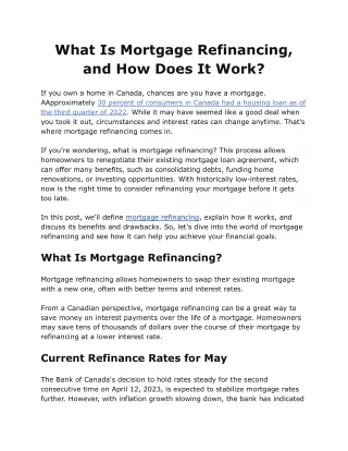 What is Mortgage Refinancing and How Does It Work_