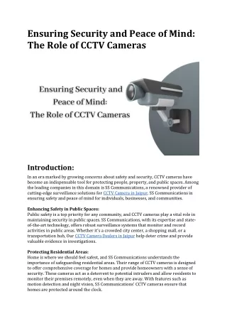 Ensuring Security and Peace of Mind: The Role of CCTV Cameras