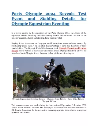 Paris Olympic 2024 Reveals Test Event and Stabling Details for Olympic Equestrian Eventing