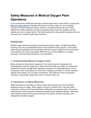 Safety Measures in Medical Oxygen Plant Operations