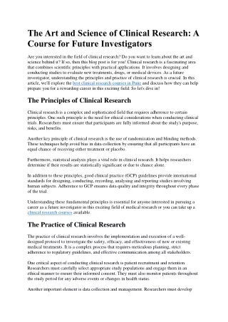The Art and Science of Clinical Research