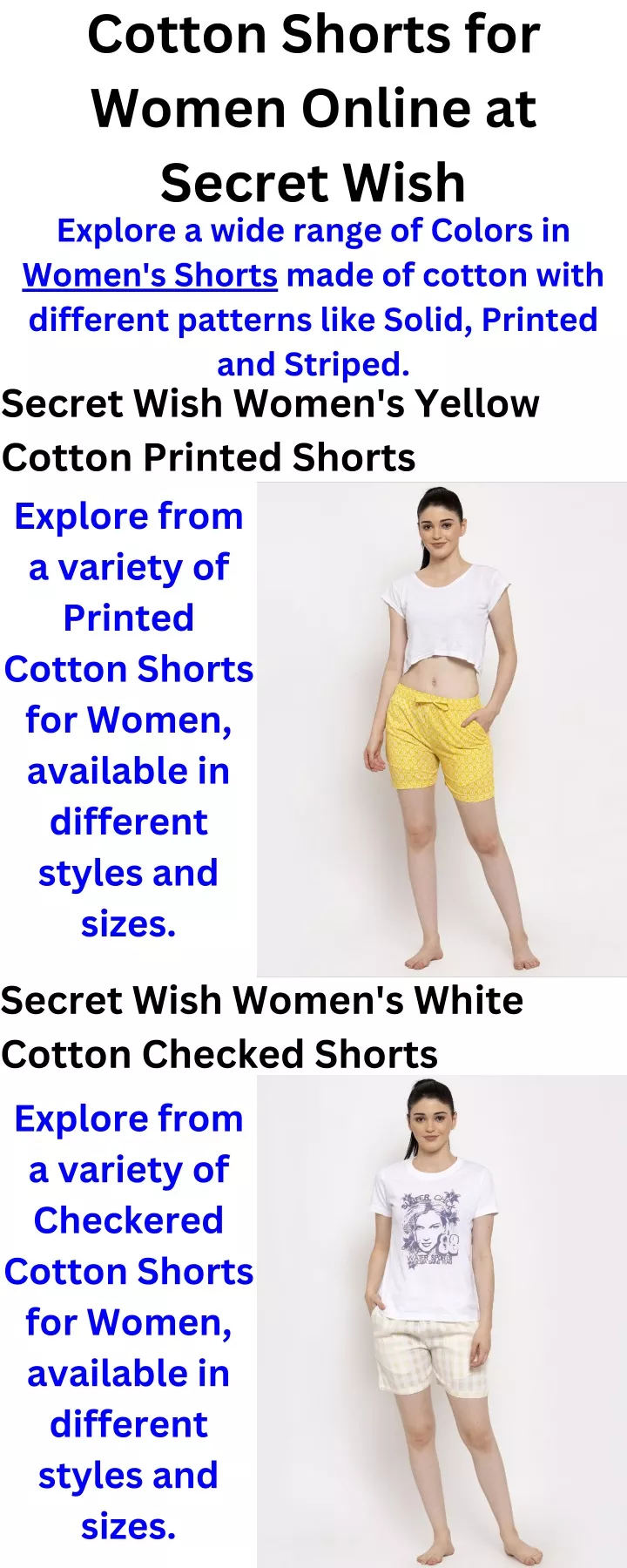cotton shorts for women online at secret wish
