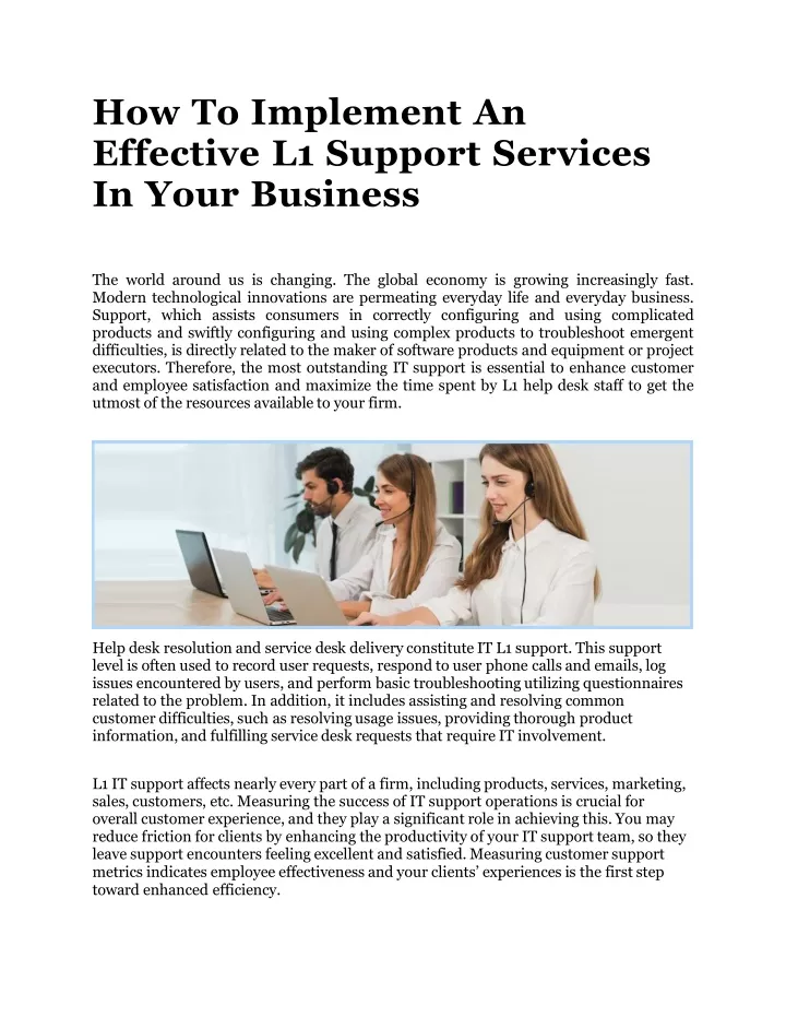 how to implement an effective l1 support services in your business