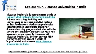 Explore MBA Distance Universities in India