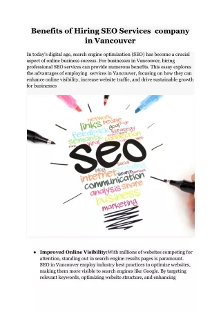 Benefits of Hiring SEO Services  company in Vancouver