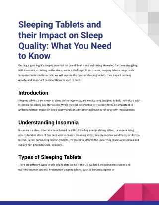 Sleeping Tablets and their Impact on Sleep Quality_ What You Need to Know