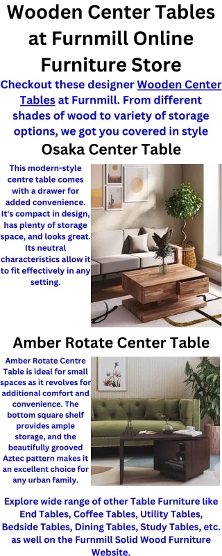 Wooden Center Tables at Furnmill Online Furniture Store