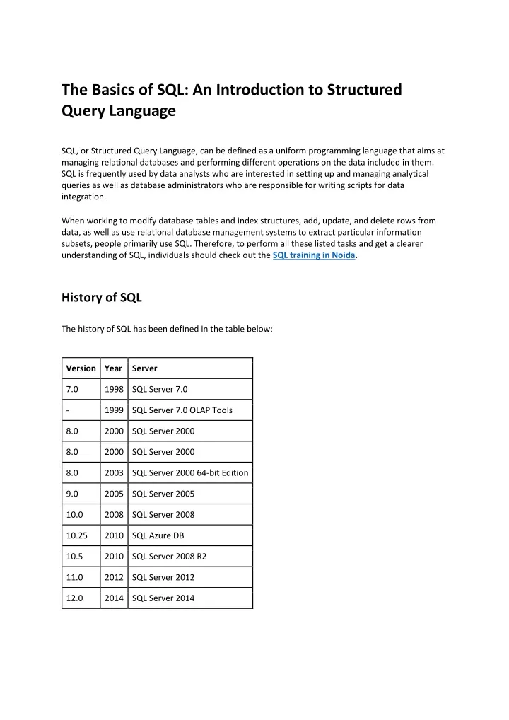 the basics of sql an introduction to structured