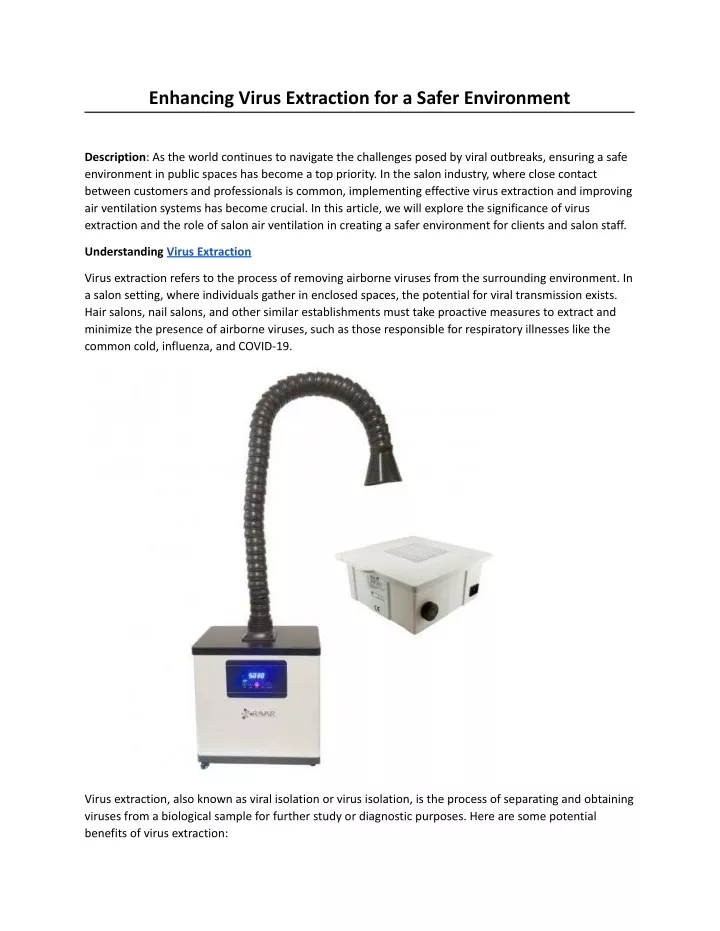 enhancing virus extraction for a safer environment