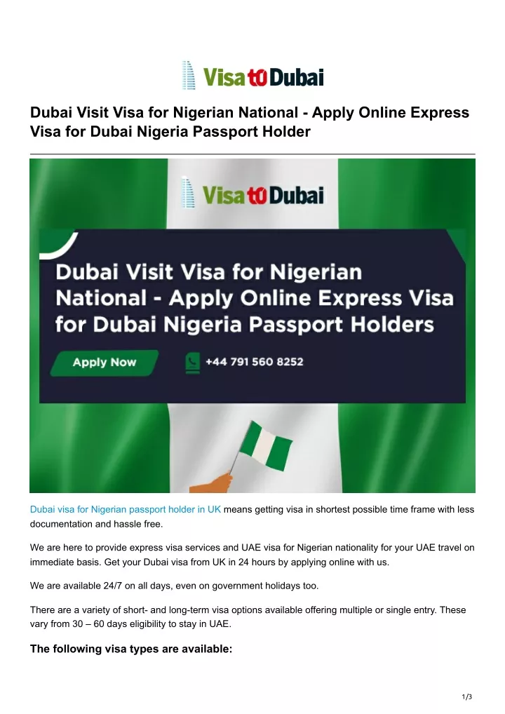 dubai visit visa for nigerian national apply