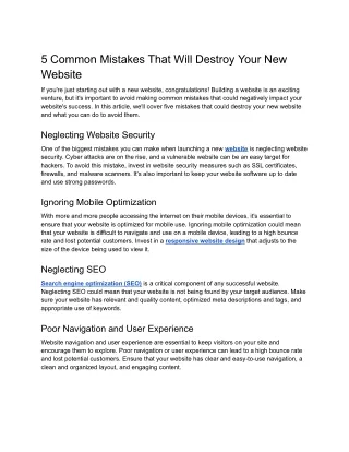 5 Common Mistakes That Will Destroy Your New Website