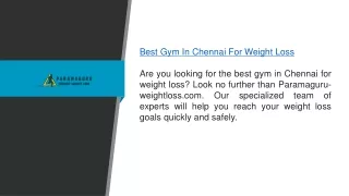 Best Gym In Chennai For Weight Loss  Paramaguru-weightloss.com