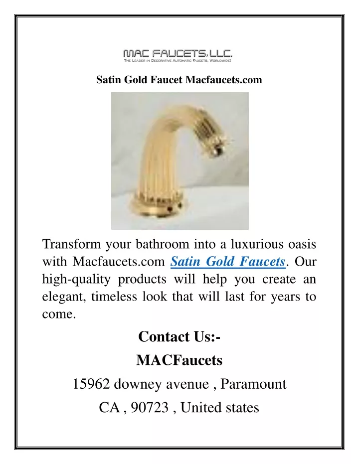 satin gold faucet macfaucets com