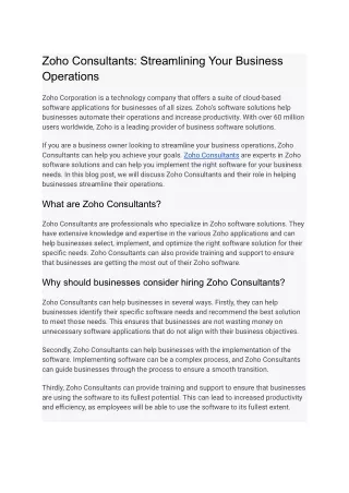 Zoho Consultants_ Streamlining Your Business Operations