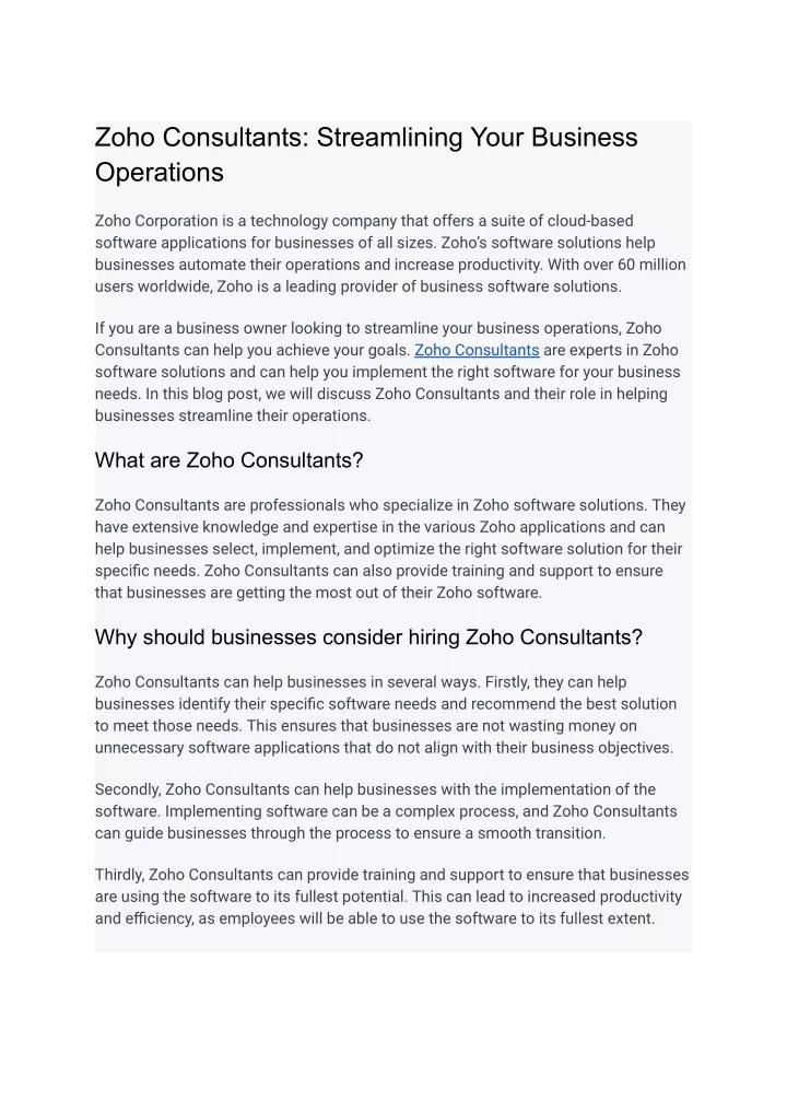 zoho consultants streamlining your business