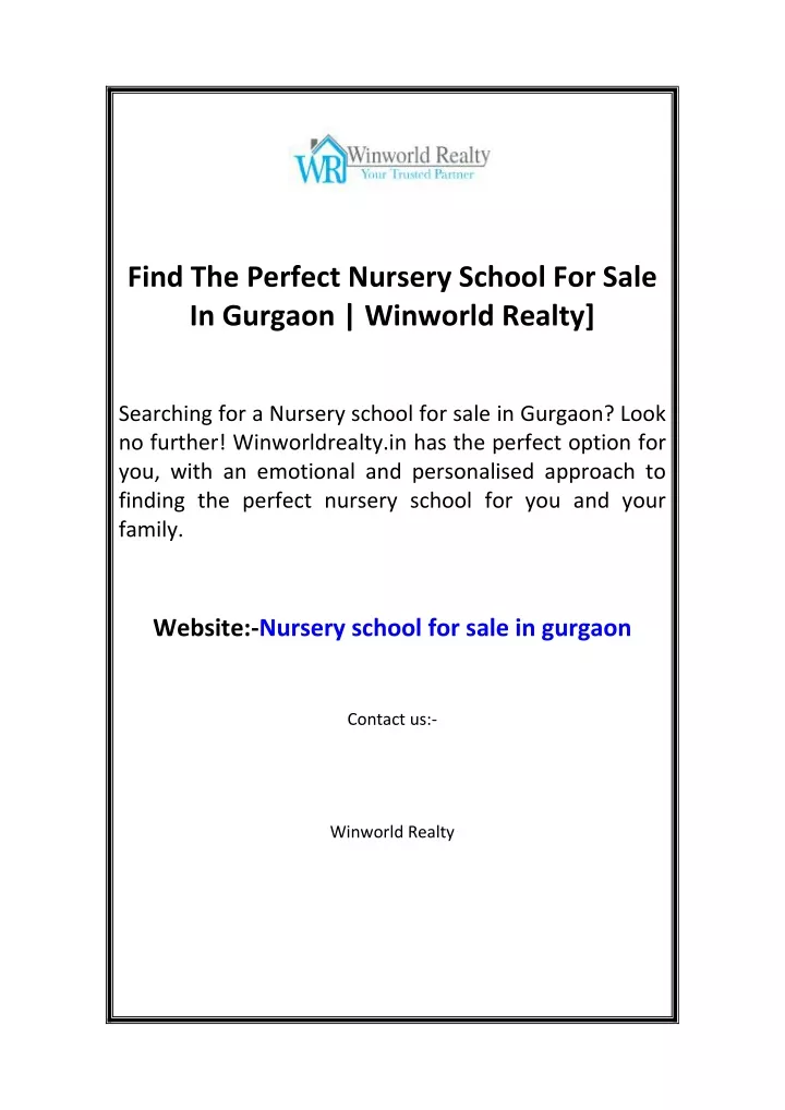 find the perfect nursery school for sale