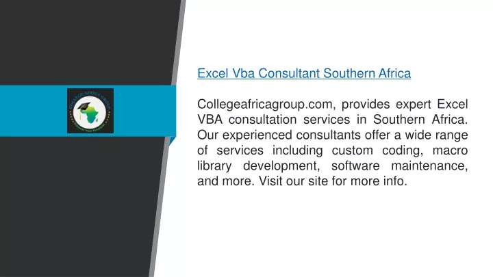 excel vba consultant southern africa