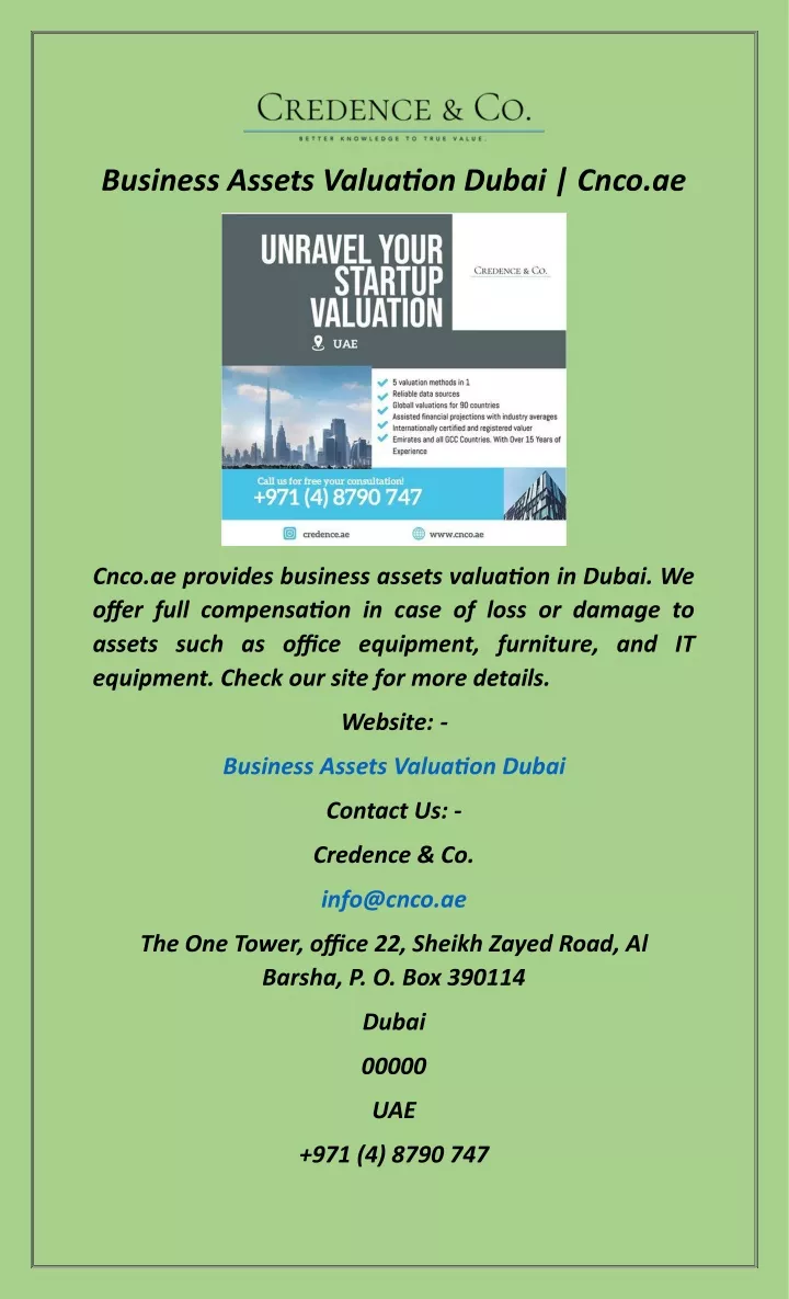 business assets valuation dubai cnco ae