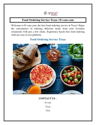 Food Ordering Service Texas  D-vour.com