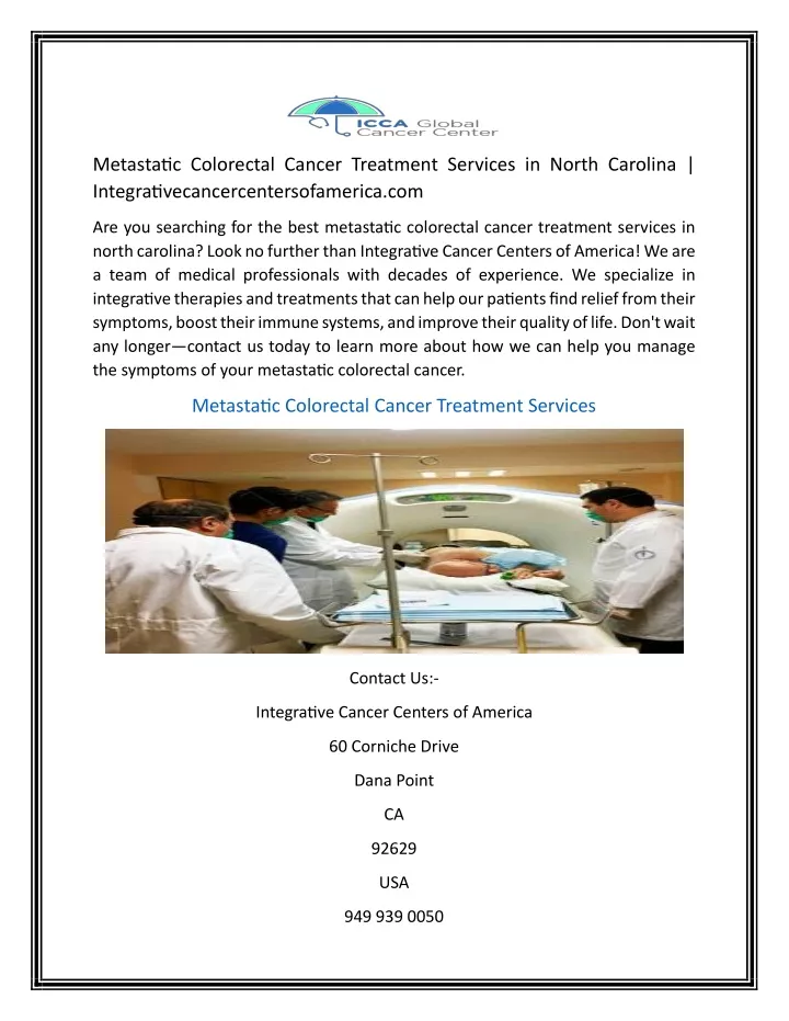 metastatic colorectal cancer treatment services