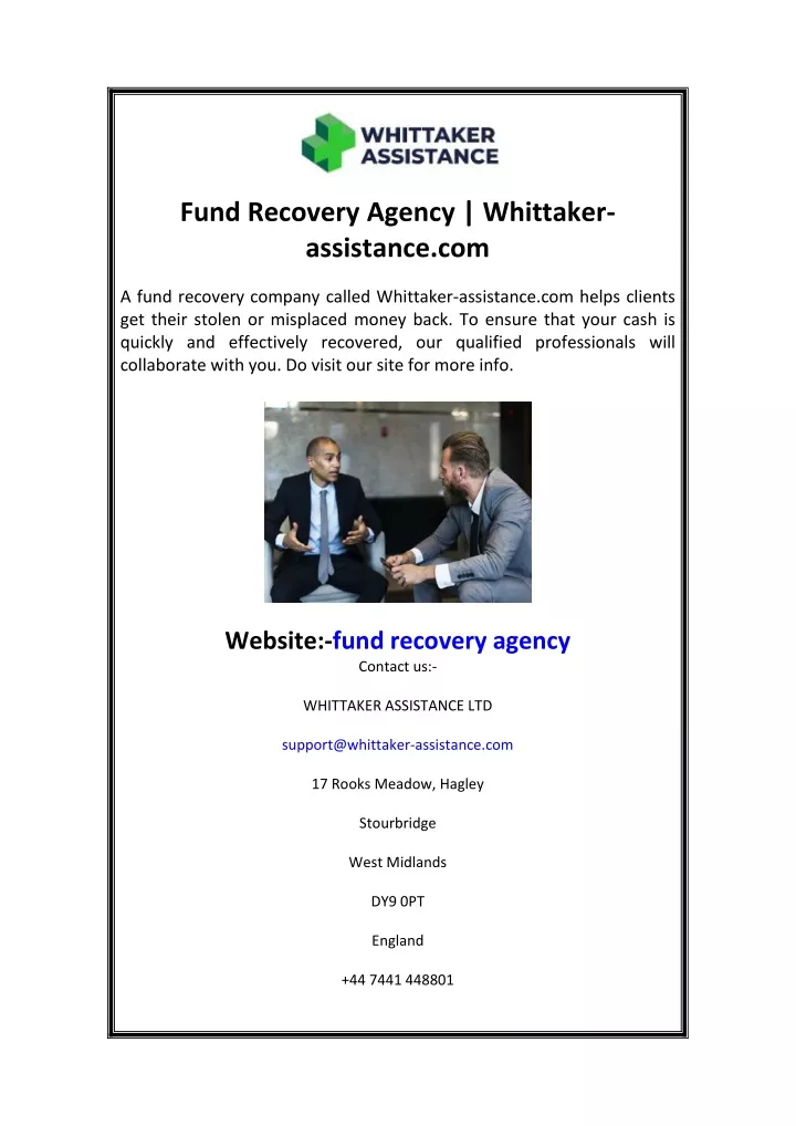 fund recovery agency whittaker assistance com