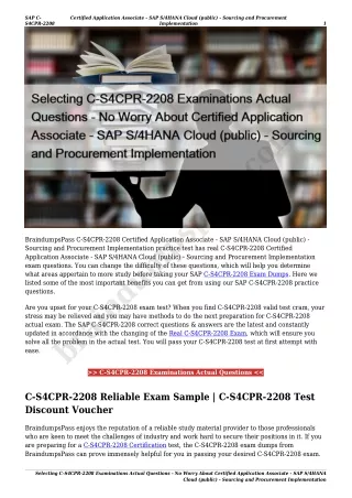 Selecting C-S4CPR-2208 Examinations Actual Questions - No Worry About Certified Application Associate - SAP S/4HANA Clou