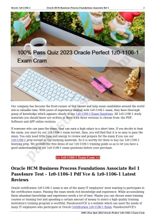 100% Pass Quiz 2023 Oracle Perfect 1z0-1106-1 Exam Cram