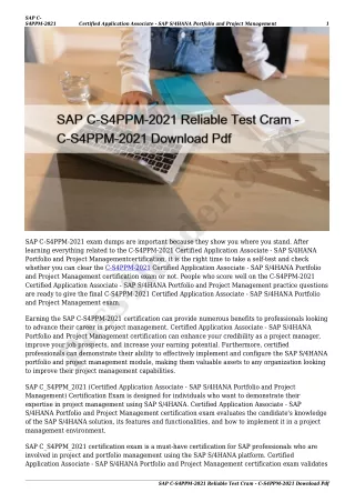 SAP C-S4PPM-2021 Reliable Test Cram - C-S4PPM-2021 Download Pdf