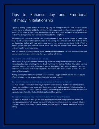 tips to enhance joy and emotional intimacy