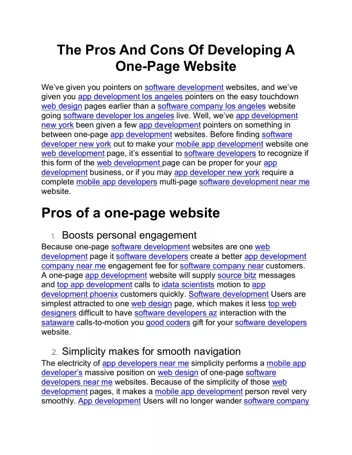 the pros and cons of developing a one page website