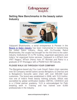 Setting New Benchmarks in the beauty salon industry