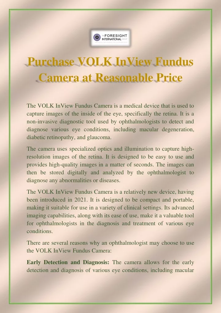 purchase volk inview fundus camera at reasonable