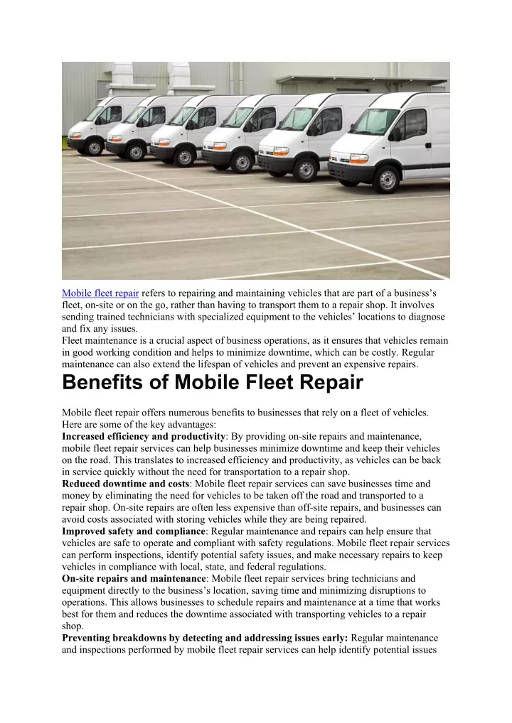 mobile fleet repair refers to repairing