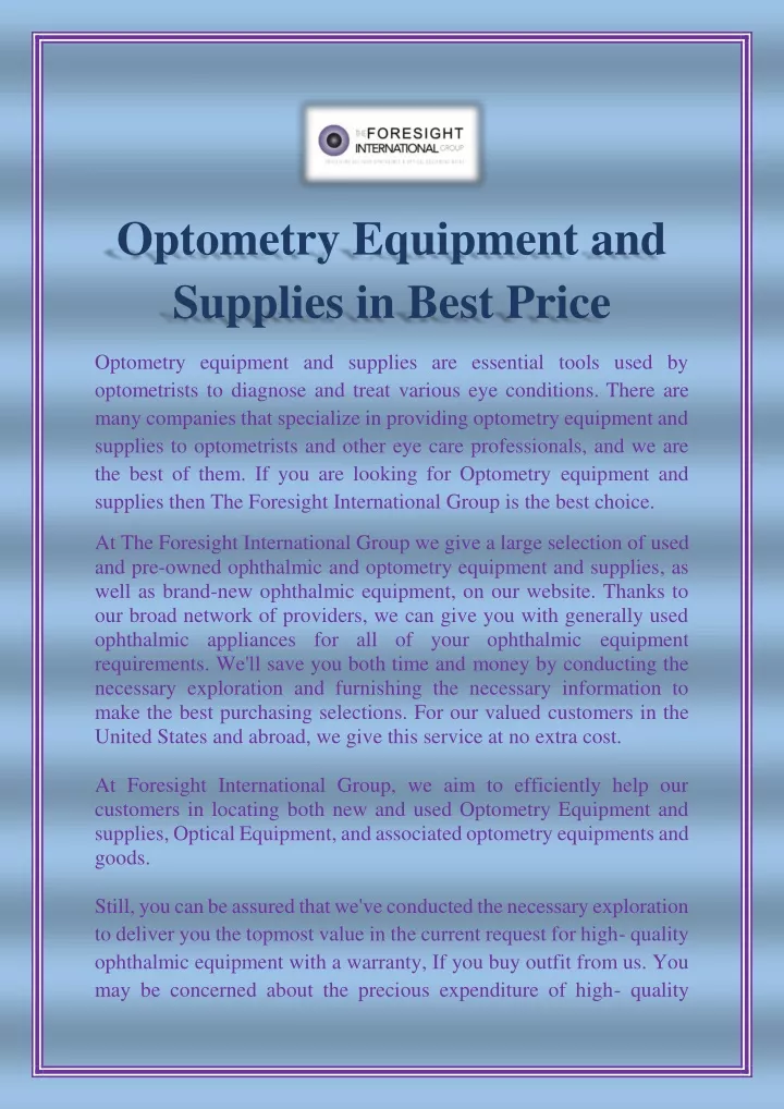 optometry equipment and supplies in best price