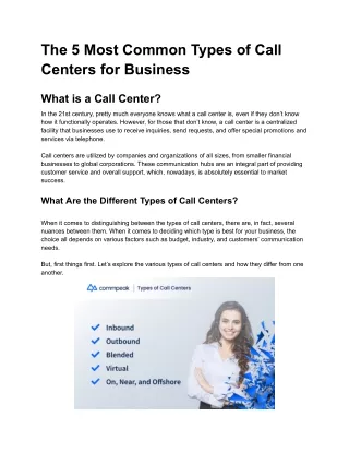 5 Most Common Types of Call Centers for Business | CommPeak