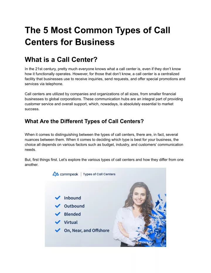 the 5 most common types of call centers