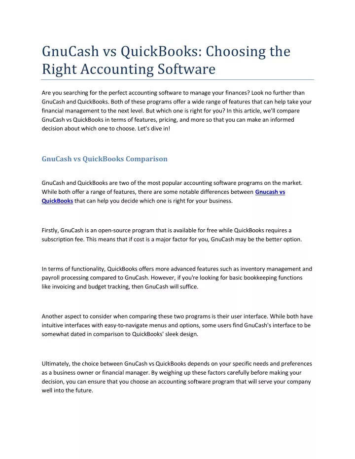 gnucash vs quickbooks choosing the right