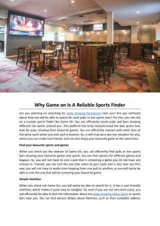 Why Game on Is A Reliable Sports Finder
