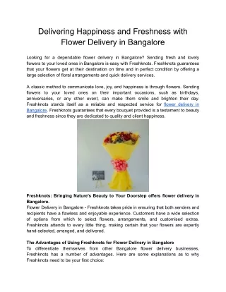 Delivering Happiness and Freshness with Flower Delivery in Bangalore