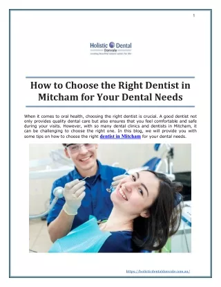 How to Choose the Right Dentist in Mitcham for Your Dental Needs