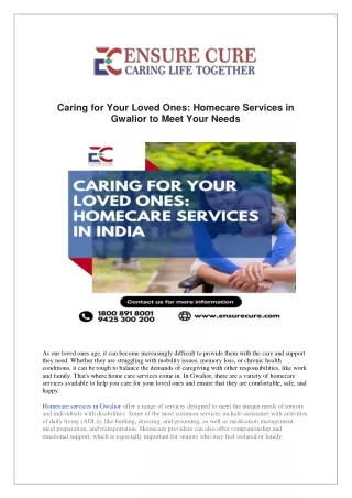 Caring for Your Loved Ones: Homecare Services in Gwalior to Meet Your Needs