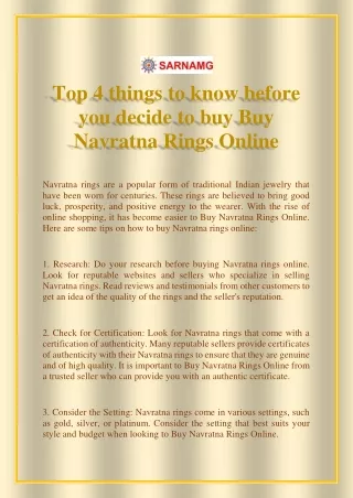 Top 4 things to know before you decide to buy Buy Navratna Rings Online
